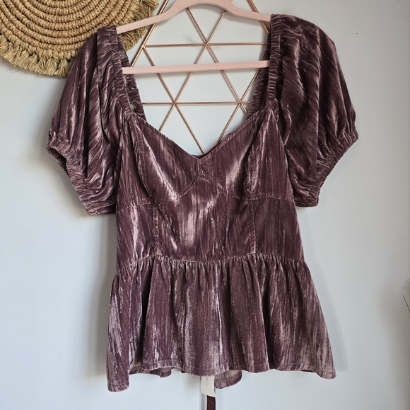 Anthropologie, New, Porridge Purple Velvet Lace-up Peplum Shirt, Size Large - Picture 16 of 16